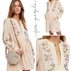 Free People Mia Velvet Embroidered Mini Dress - Small
